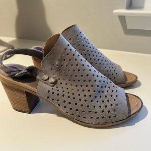 Grey suede sling back peep toe